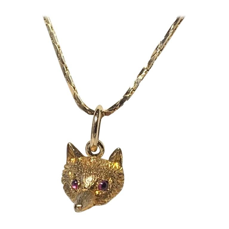 Victorian Fox with Ruby Eyes Pendant Charm Gold