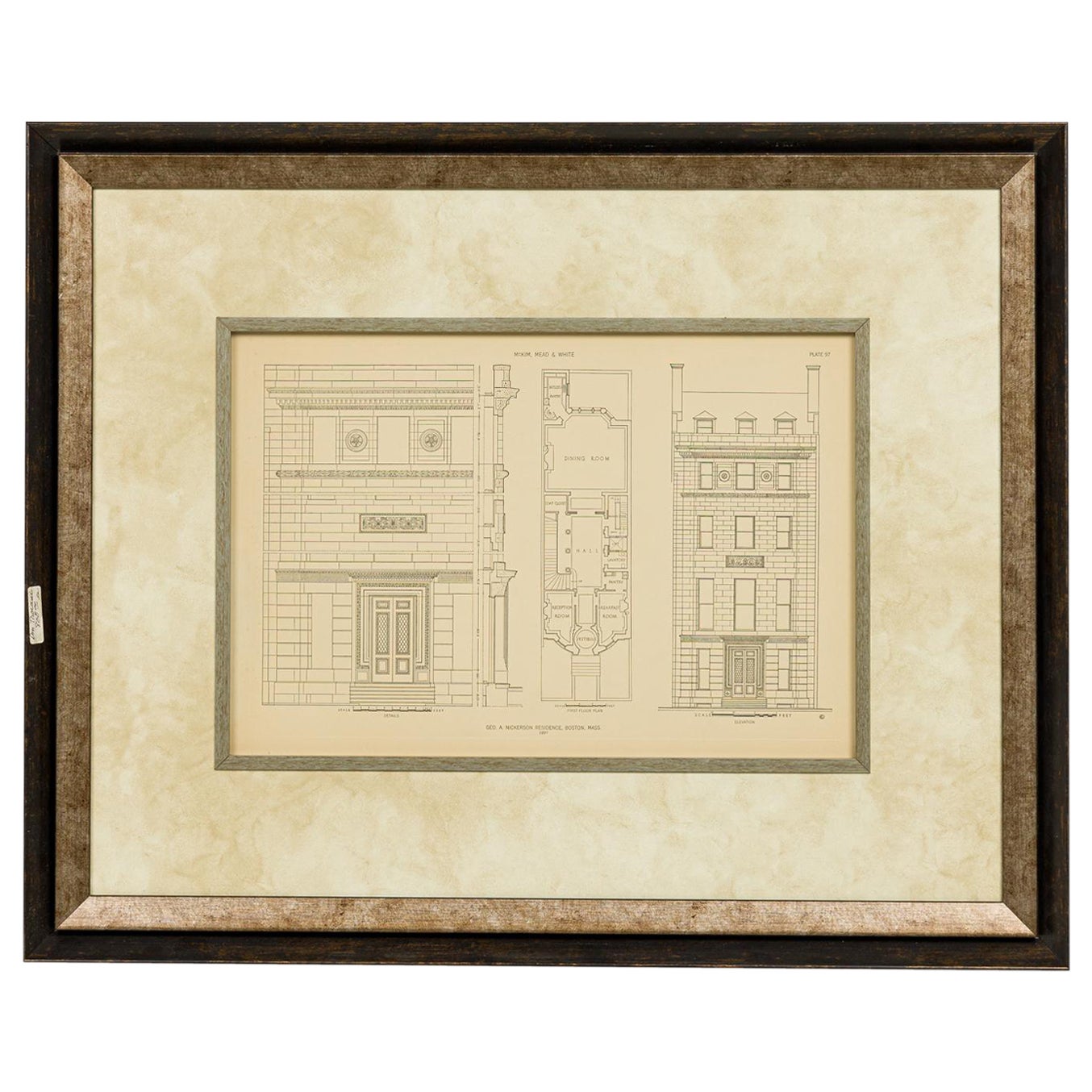 Impression de monographie victorienne encadrée, intitulée : Geo. Residence A. Nickerson en vente