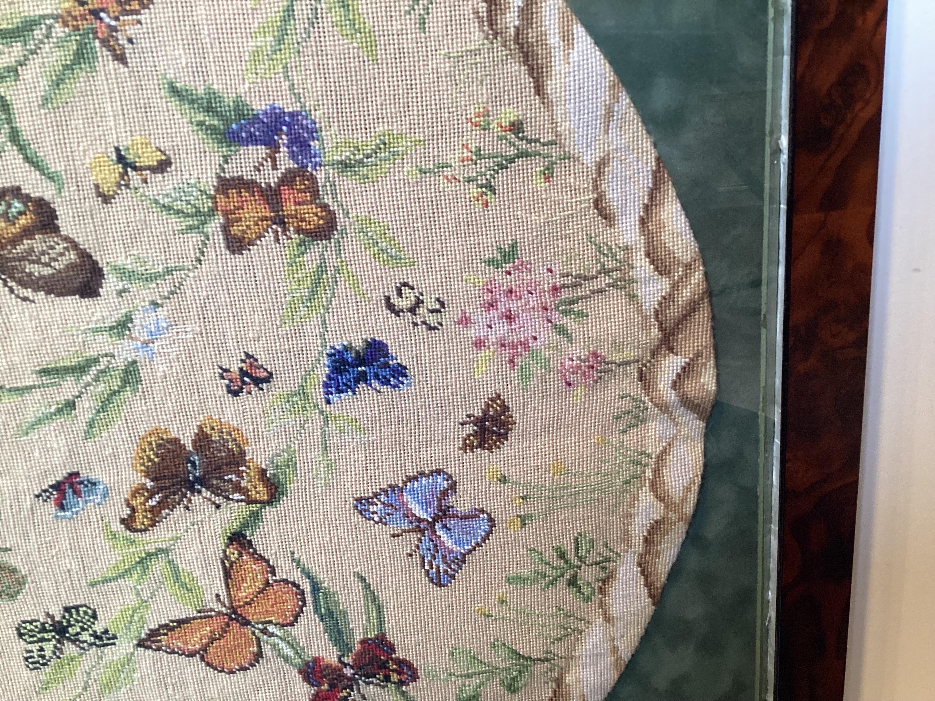 Late 19th Century Victorian Framed Needlework of Butterflies For Sale