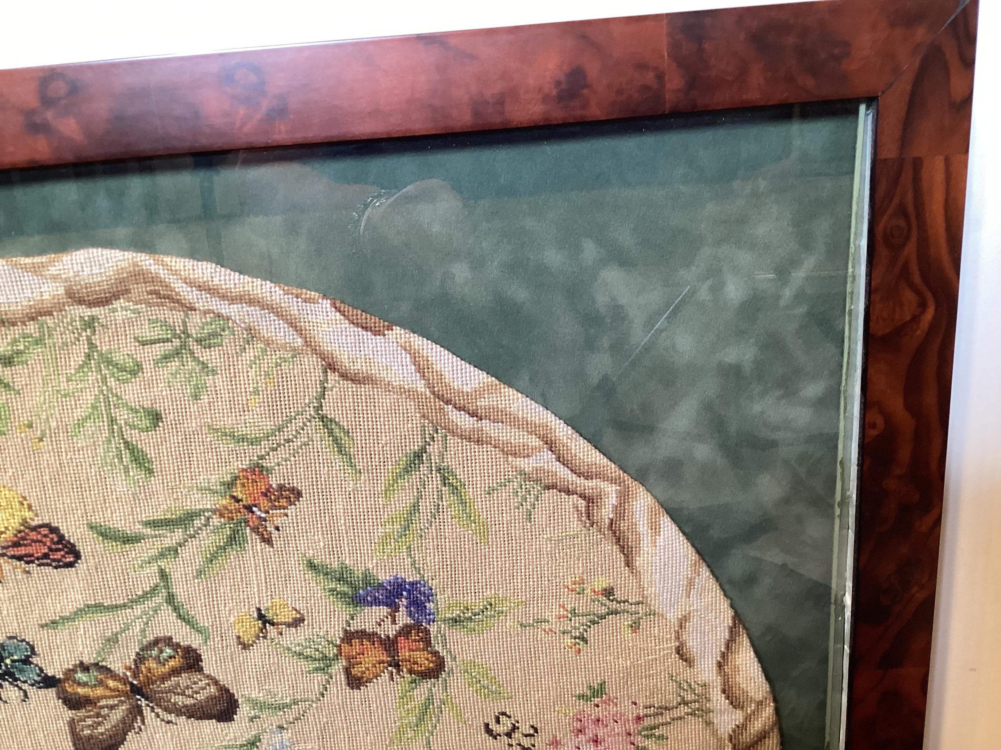 Fabric Victorian Framed Needlework of Butterflies For Sale