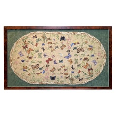 Victorian Framed Needlework of Butterflies Antique Victorian Framed Needlework of Butterflies