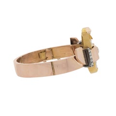 Victorian French 0.90 Total Carat Diamond Horseshoe and Nail Bangle Bracelet