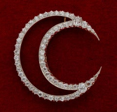 Victorian French 12.20 Carat Diamond Double Crescent Moon 18 Karat Brooch