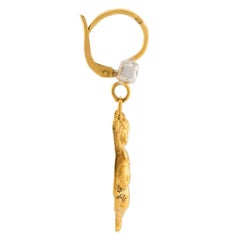 Victorian French 14k/Platinum Diamond Cherub Dangle Earrings