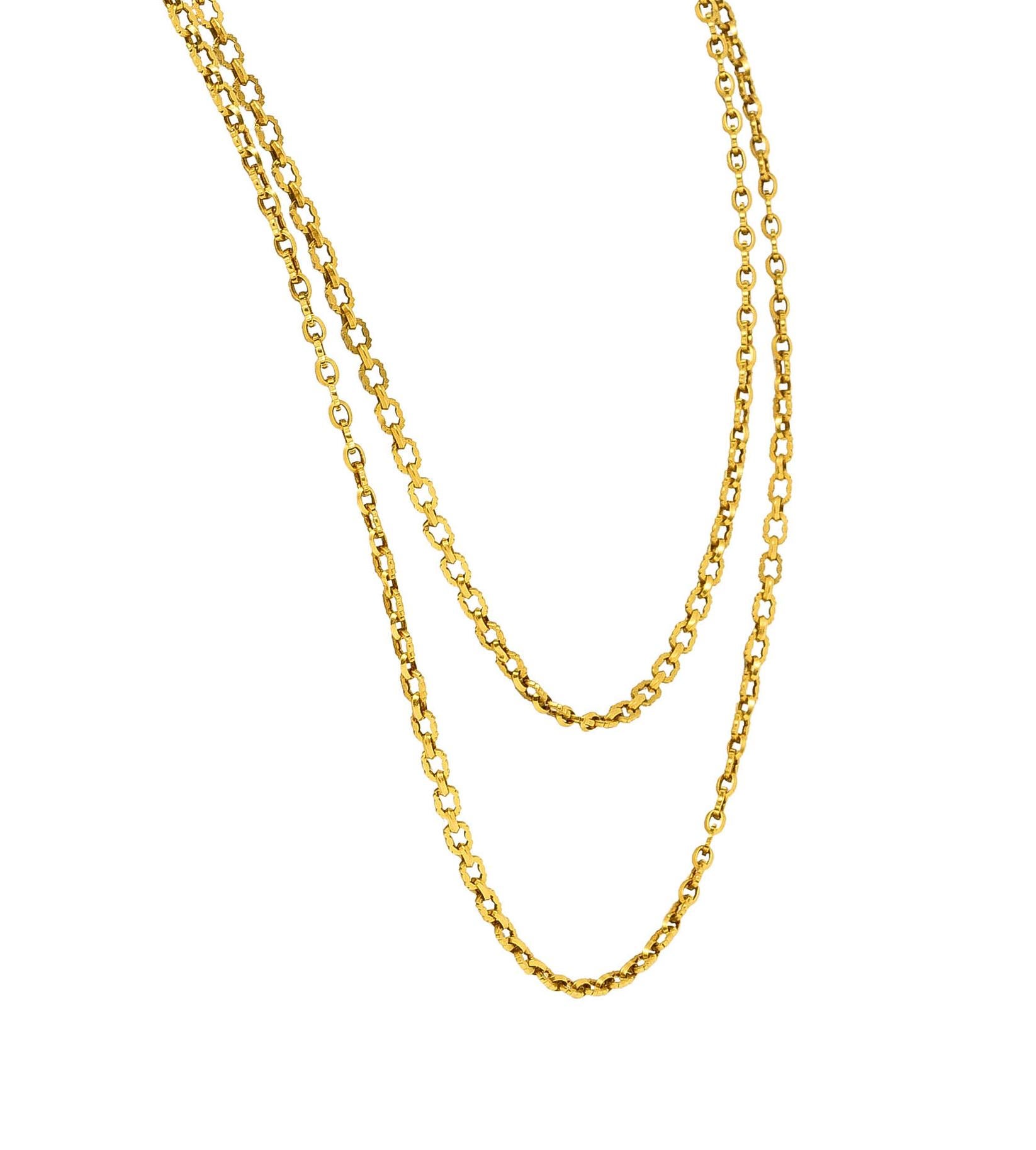 Victorian French 18 Karat Yellow Gold 58 Inch Long Chain Necklace In Excellent Condition In Philadelphia, PA