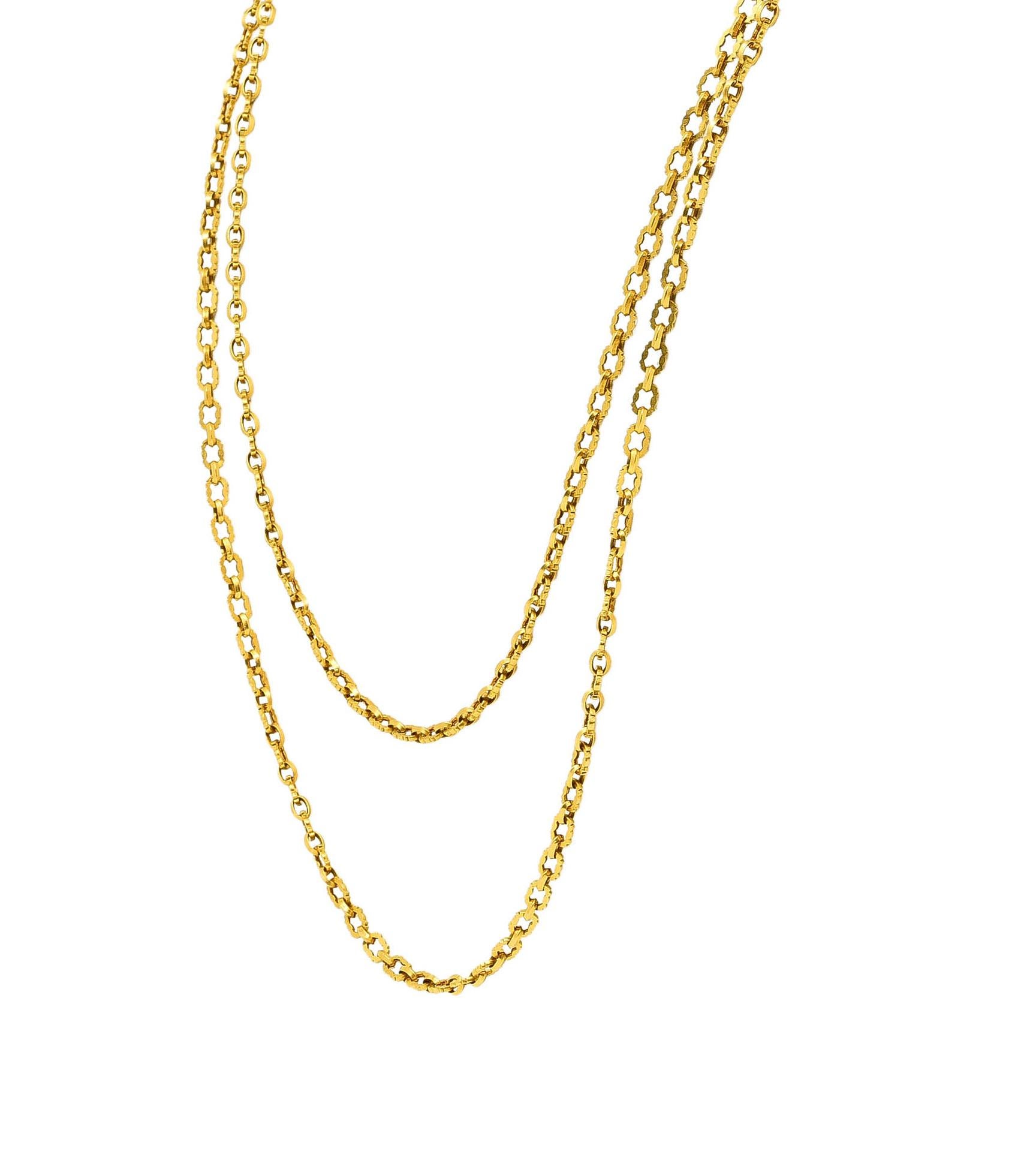 Women's or Men's Victorian French 18 Karat Yellow Gold 58 Inch Long Chain Necklace