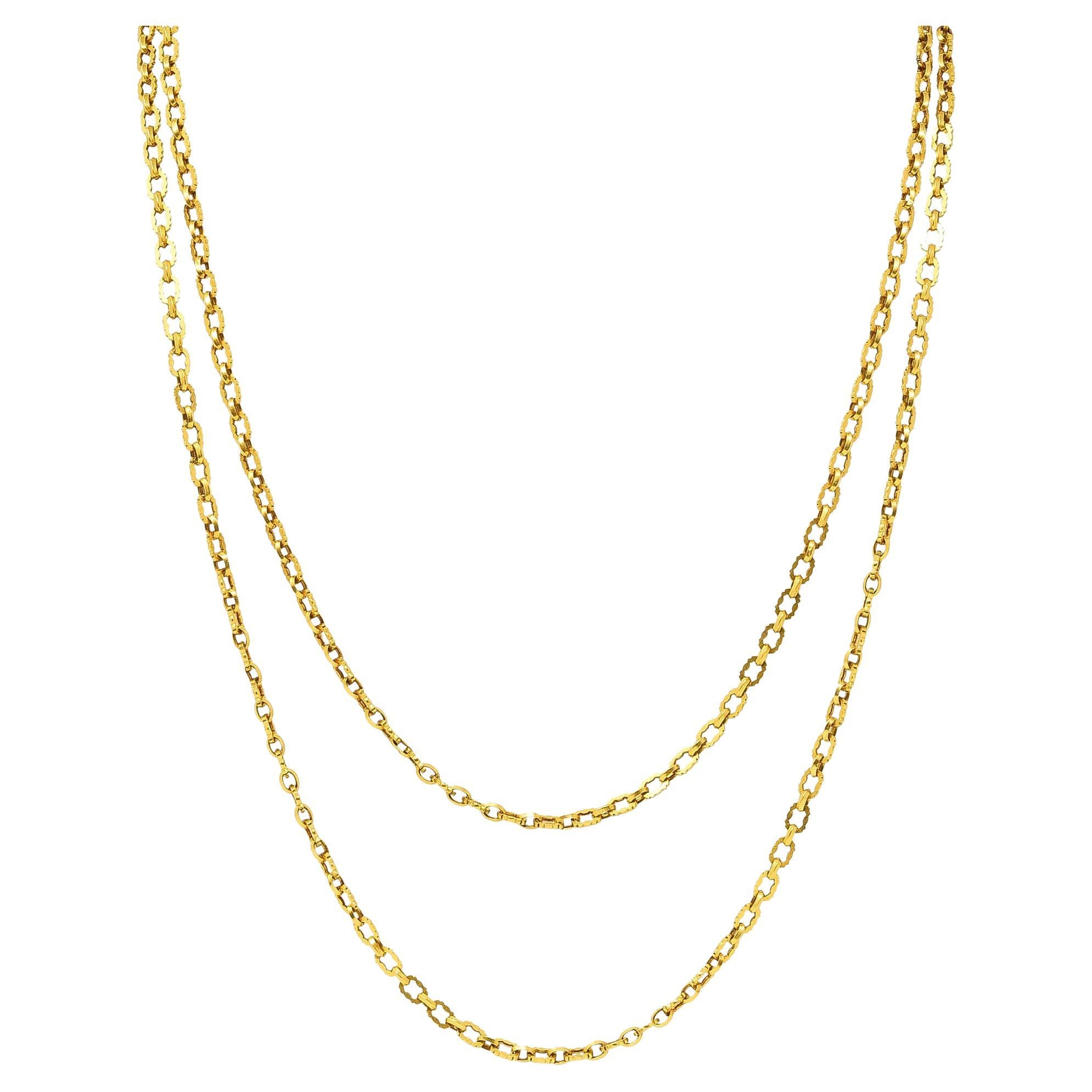 Victorian French 18 Karat Yellow Gold 58 Inch Long Chain Necklace