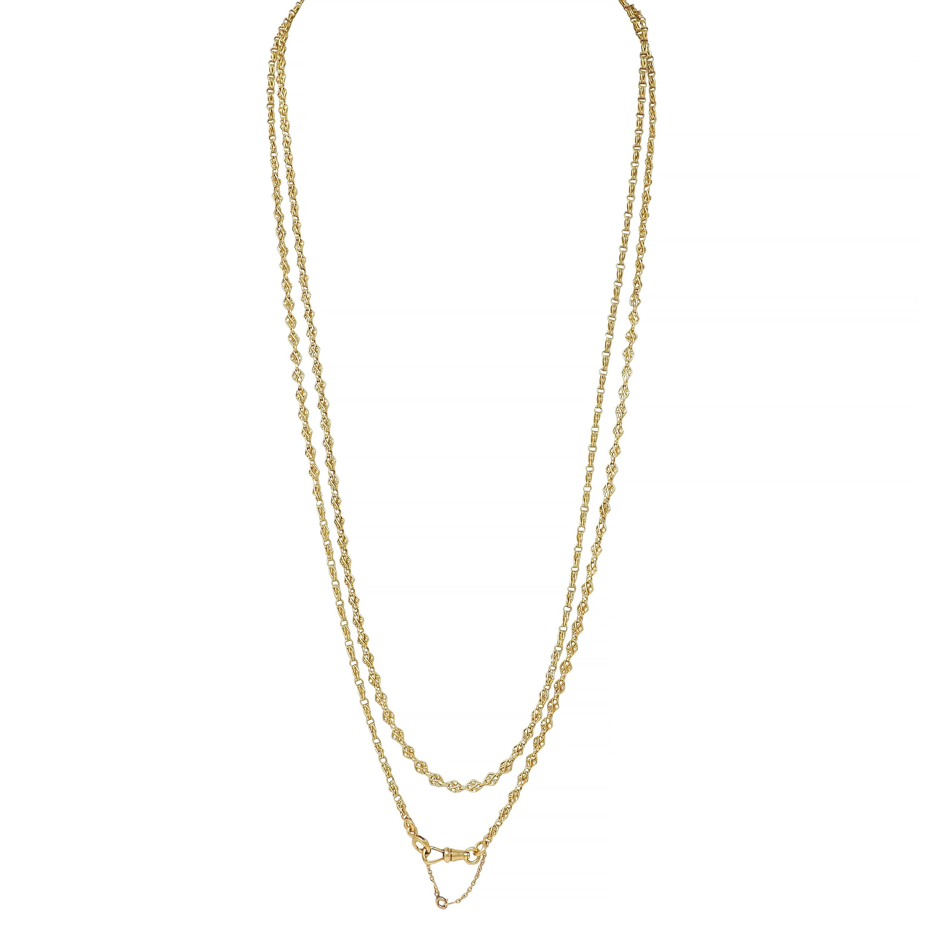 Chaîne à maillons en or jaune 18 carats de l'époque victorienne, 62 IN Long Antique Fancy Link Chain Unisexe en vente