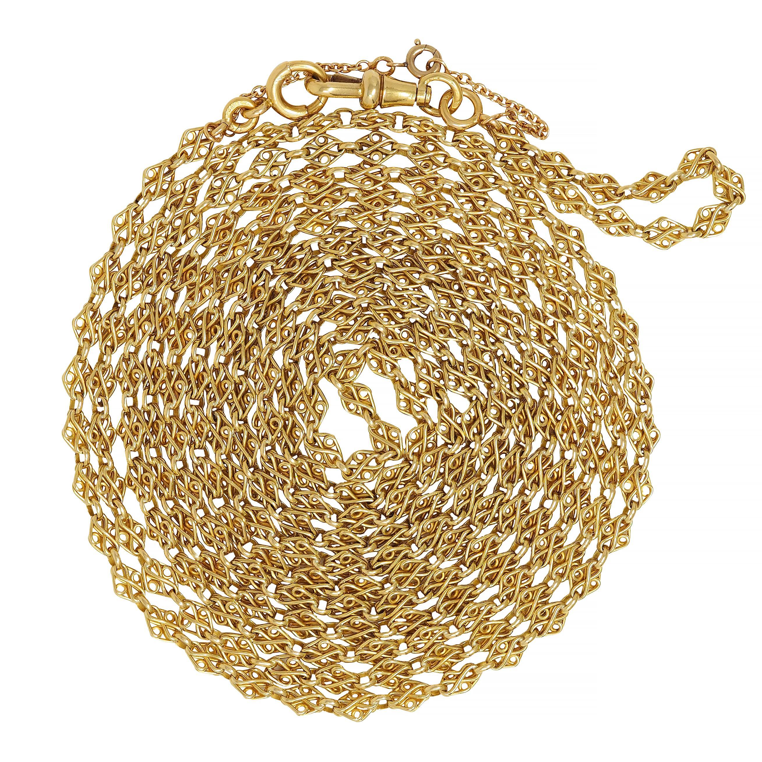 Chaîne à maillons en or jaune 18 carats de l'époque victorienne, 62 IN Long Antique Fancy Link Chain en vente 3