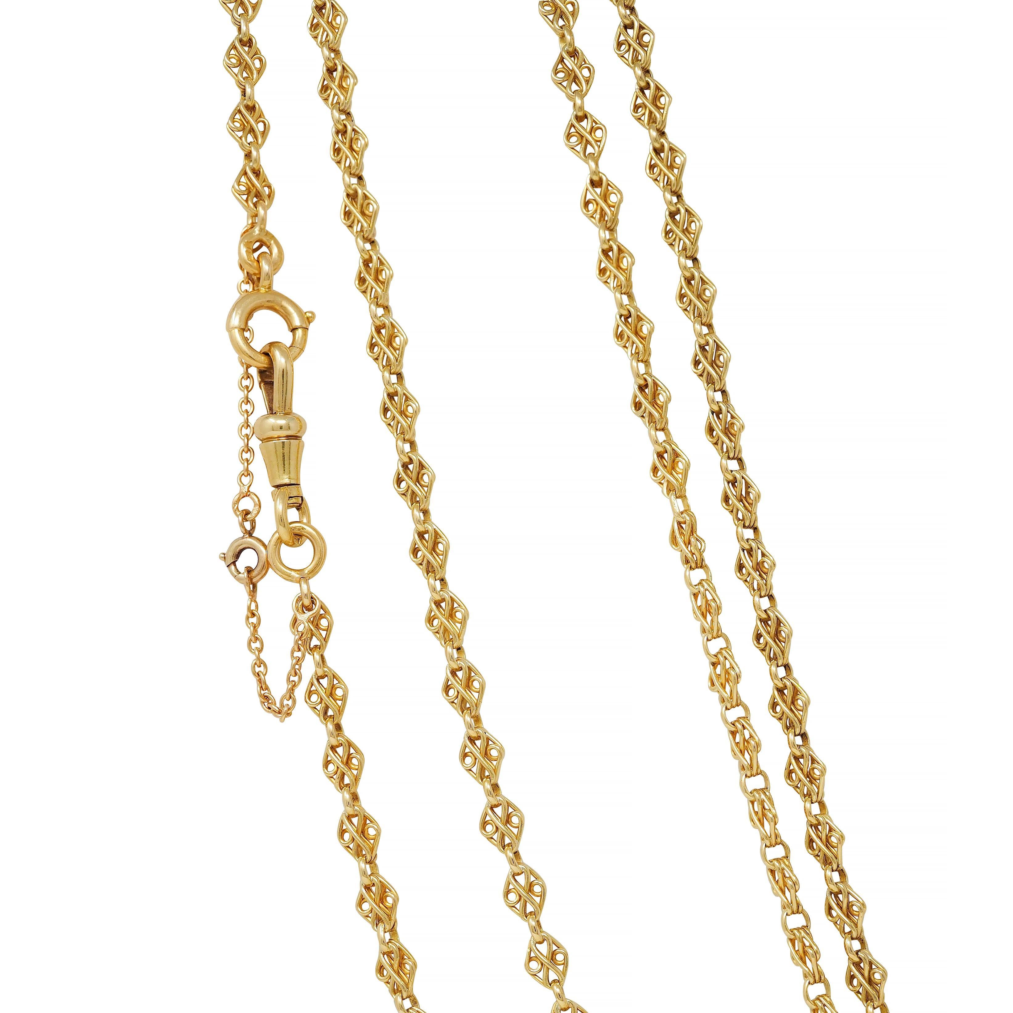 Chaîne à maillons en or jaune 18 carats de l'époque victorienne, 62 IN Long Antique Fancy Link Chain en vente 4
