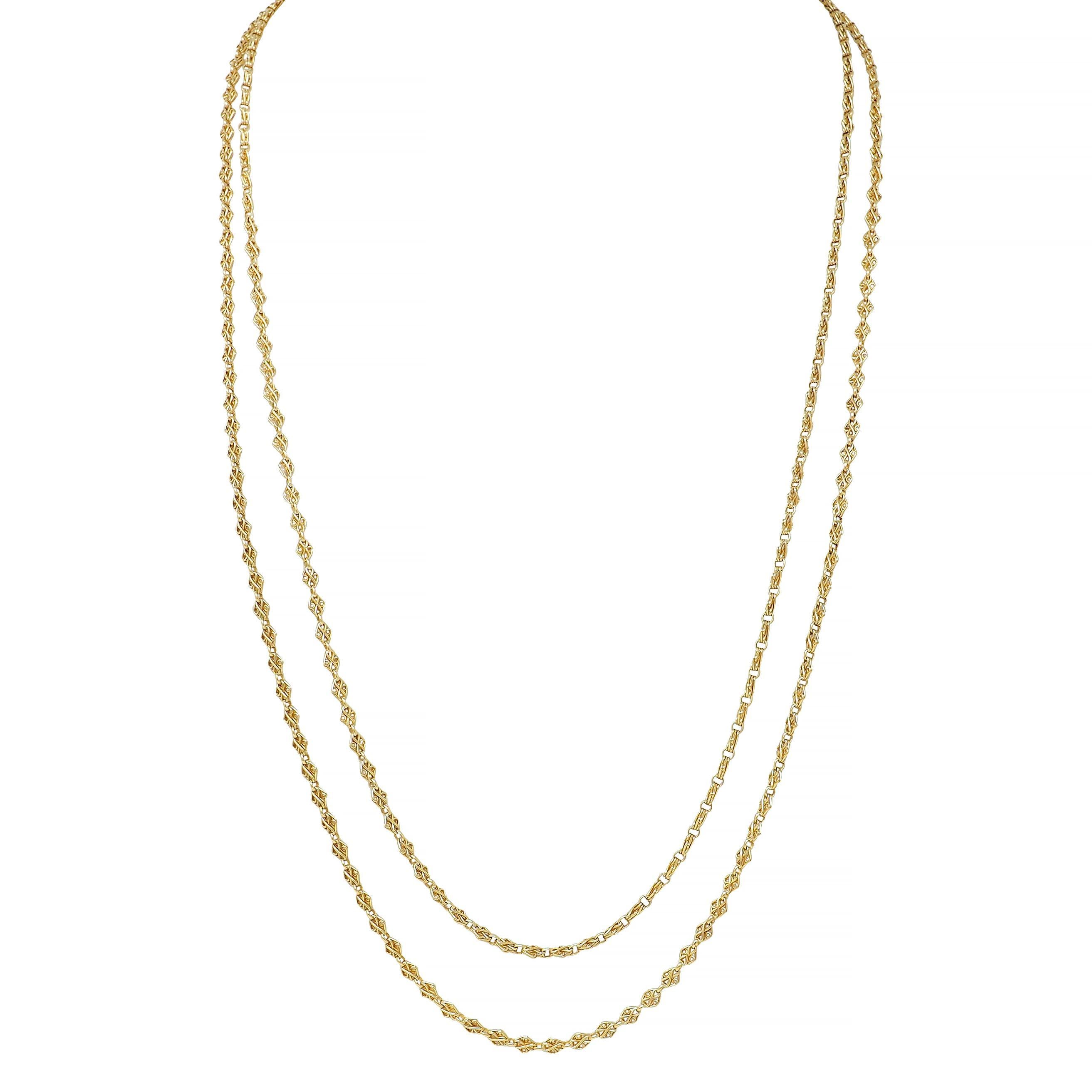 Victorian French 18 Karat Yellow Gold 62 IN Long Antique Fancy Link Chain