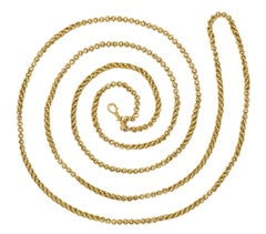 Victorian French 18 Karat Yellow Gold Double Cable Link Fob Chain Necklace