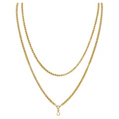 Victorian French 18 Karat Yellow Gold Double Cable Link Fob Chain Necklace