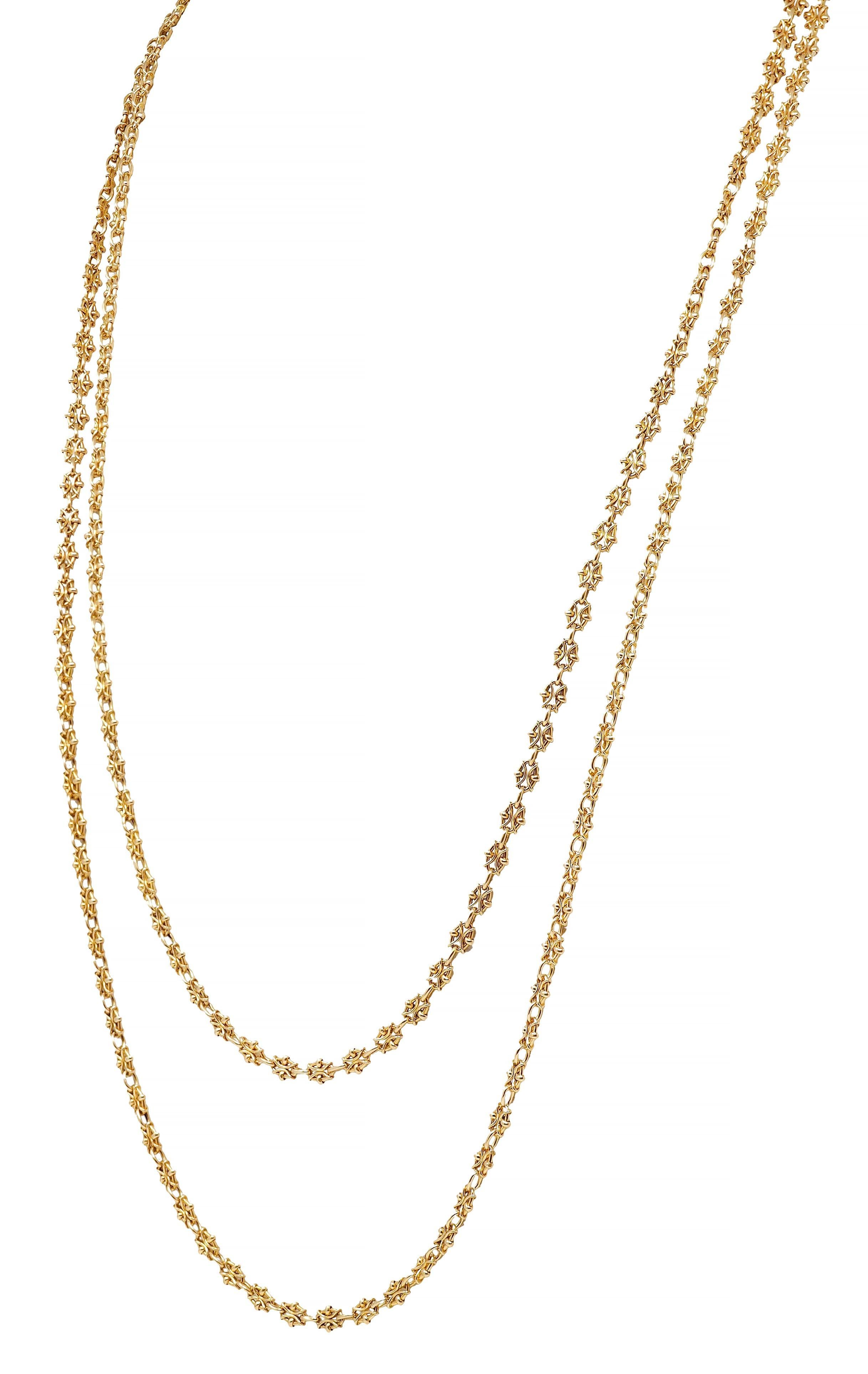 Viktorianische französische 18 Karat Gelbgold Fancy Link 61 IN antike Kette Halskette für Damen oder Herren im Angebot