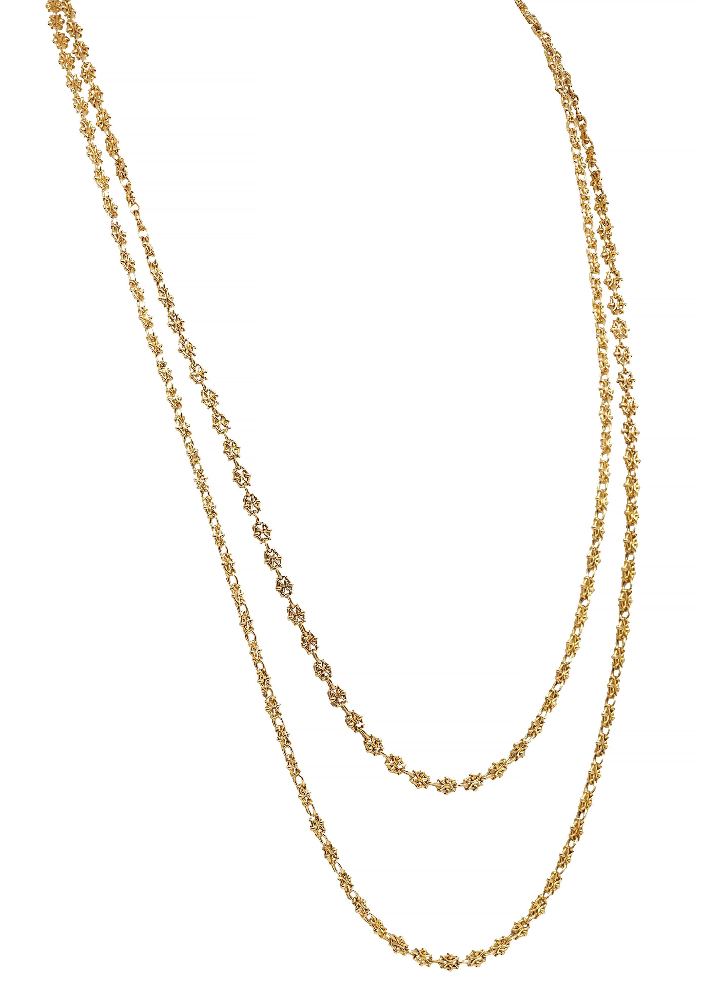 Viktorianische französische 18 Karat Gelbgold Fancy Link 61 IN antike Kette Halskette im Angebot 1