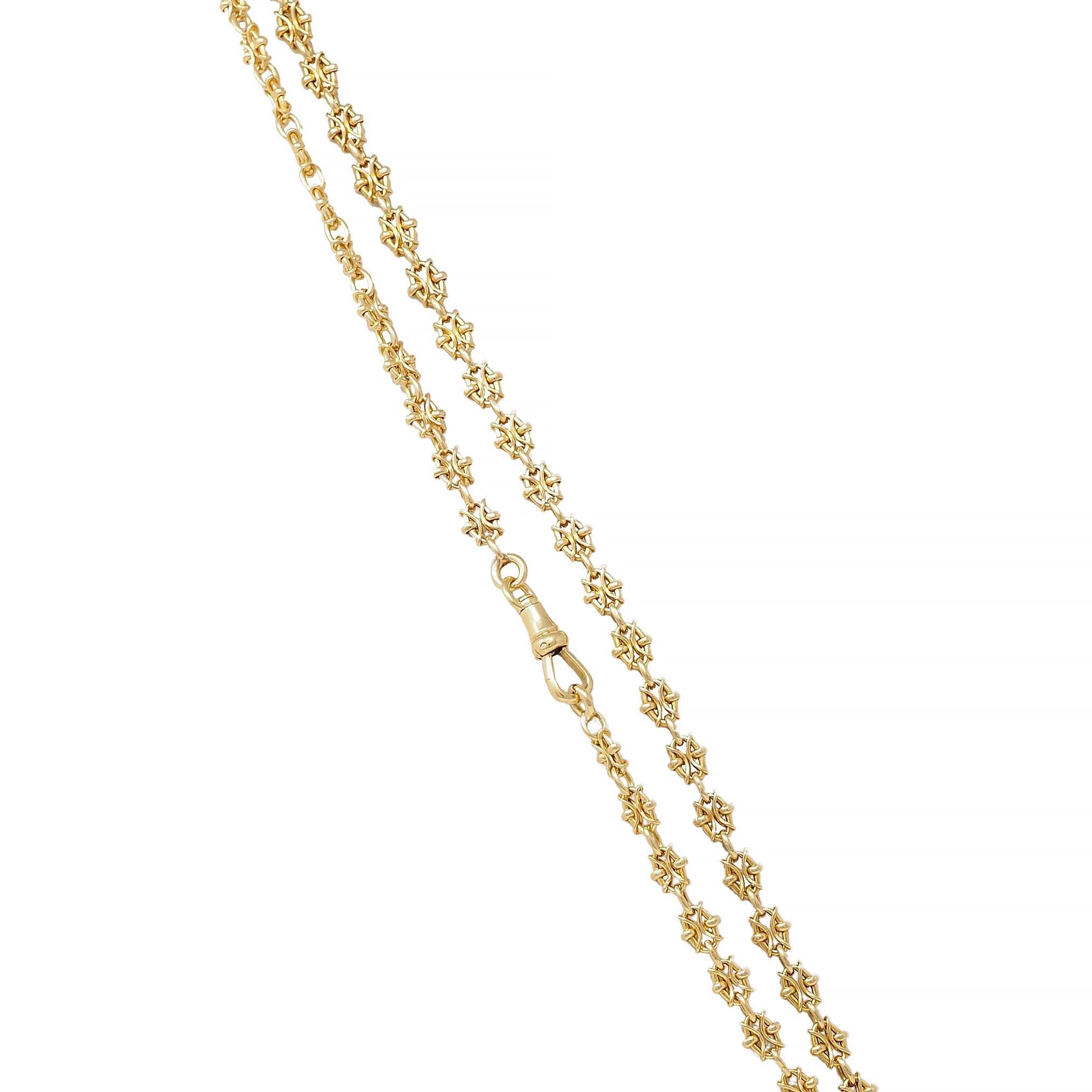 Victorian French 18 Karat Yellow Gold Fancy Link 61 IN Antique Chain Necklace For Sale 2