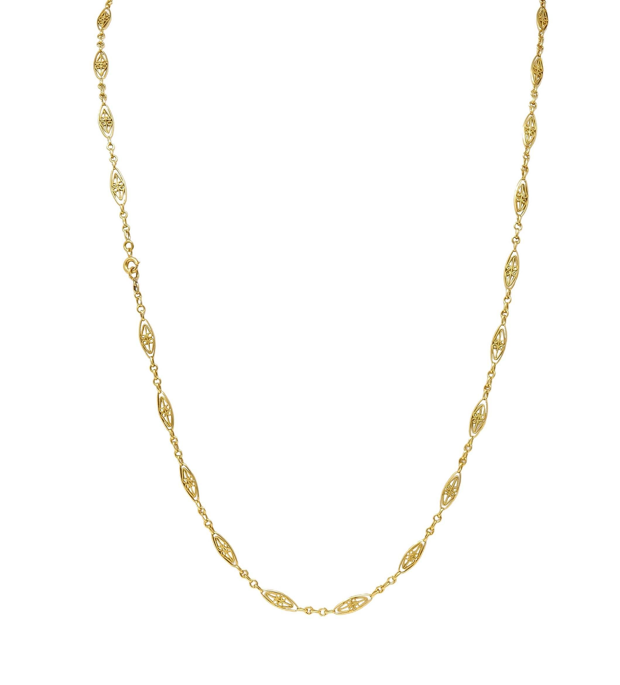 Victorian French 18 Karat Yellow Gold Heart Antique Fancy Navette Link Chain 6