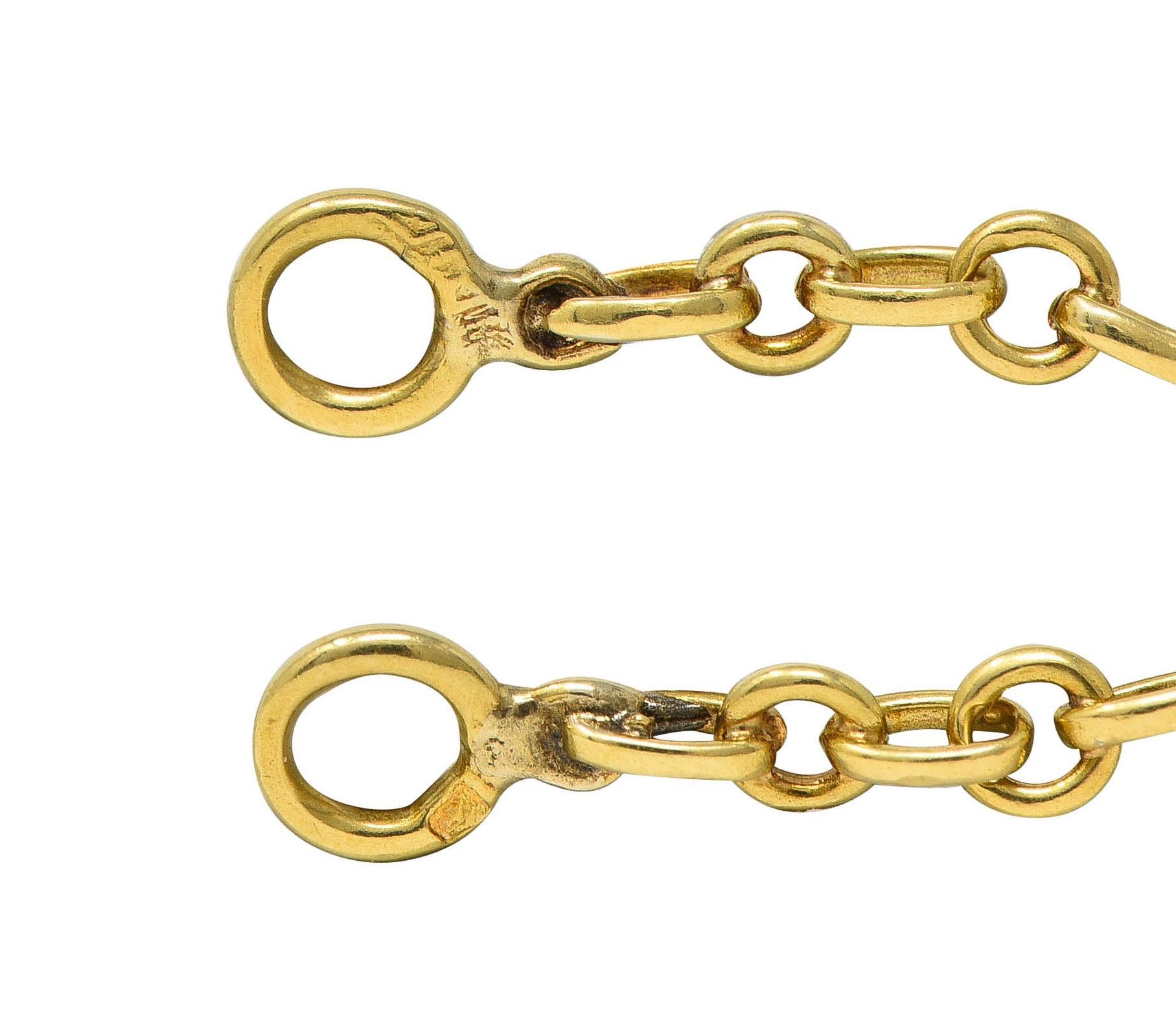 Victorian French 18 Karat Yellow Gold Heart Antique Fancy Navette Link Chain 3