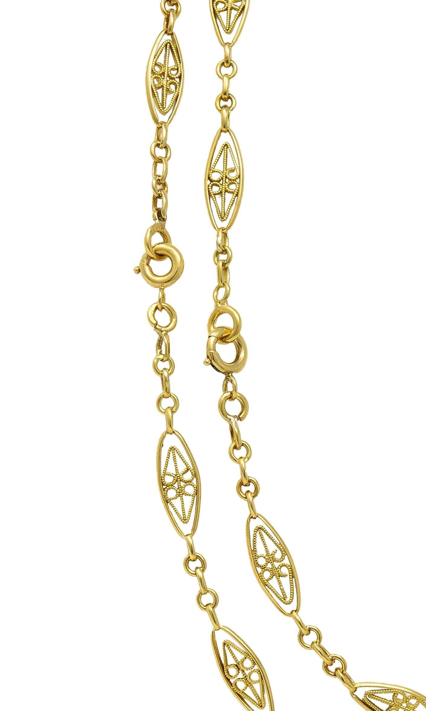 Victorian French 18 Karat Yellow Gold Heart Antique Fancy Navette Link Chain 5