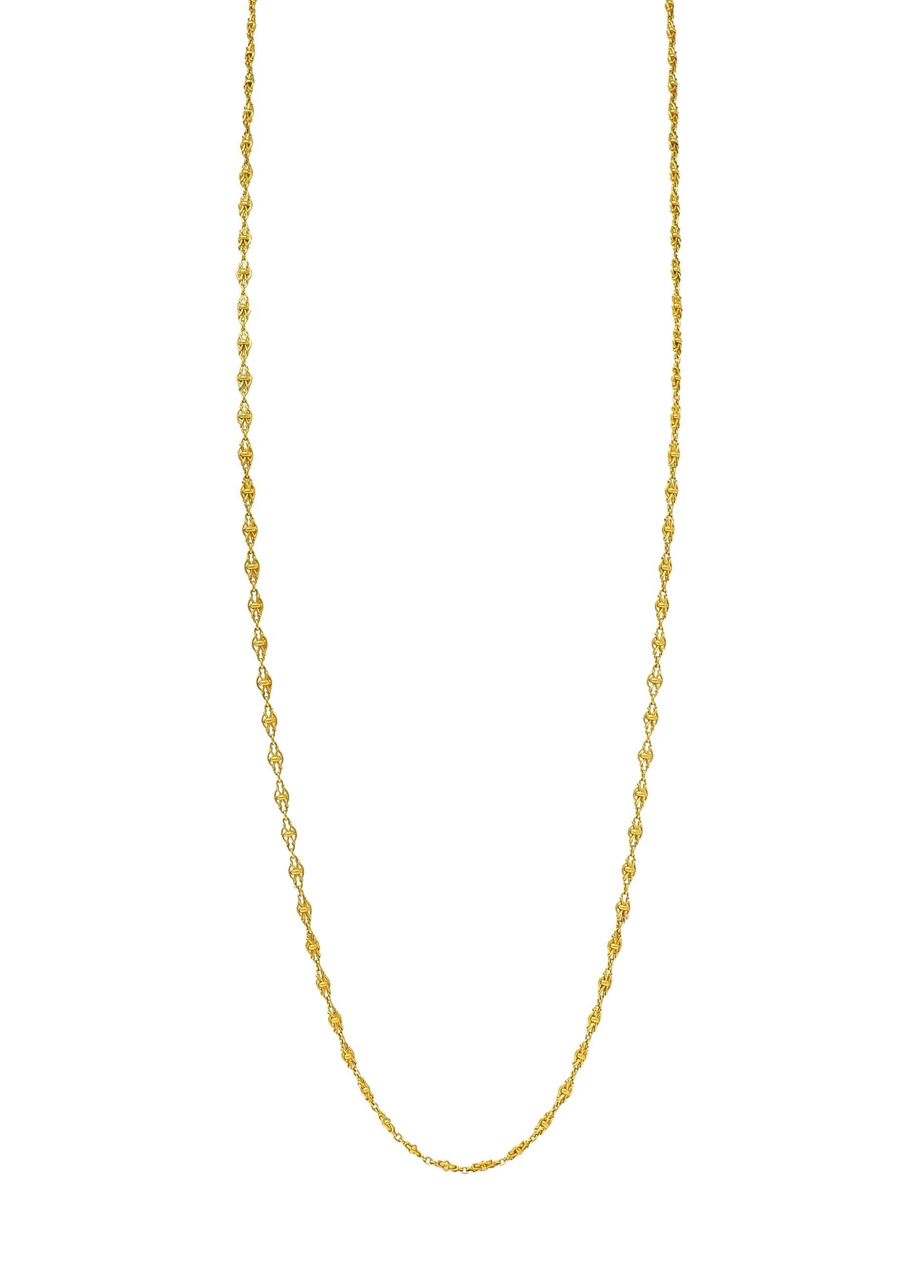 Lange antike viktorianische französische 18 Karat Gelbgold-Halskette mit Knotengliedern und antiker Kette im Zustand „Hervorragend“ im Angebot in Philadelphia, PA