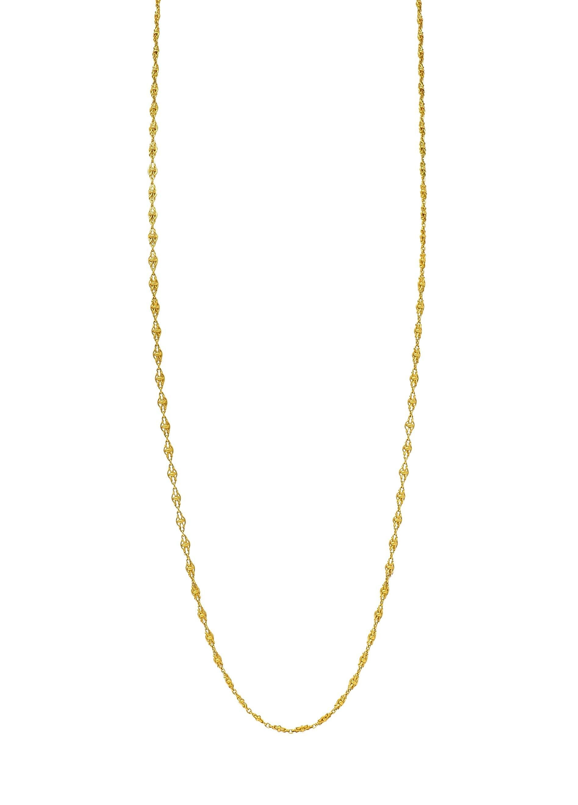 Collana francese vittoriana in oro giallo 18 carati con catena lunga e antica a forma di nodo In condizioni ottime in vendita a Philadelphia, PA