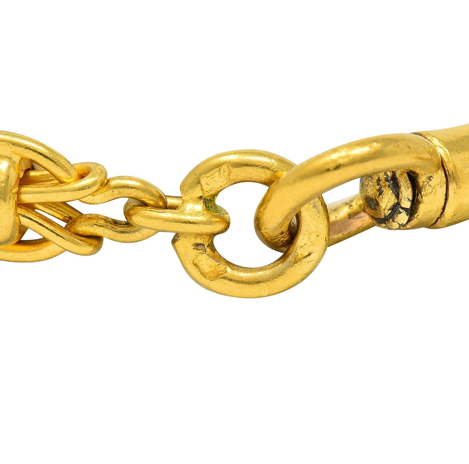 Collana francese vittoriana in oro giallo 18 carati con catena lunga e antica a forma di nodo in vendita 4