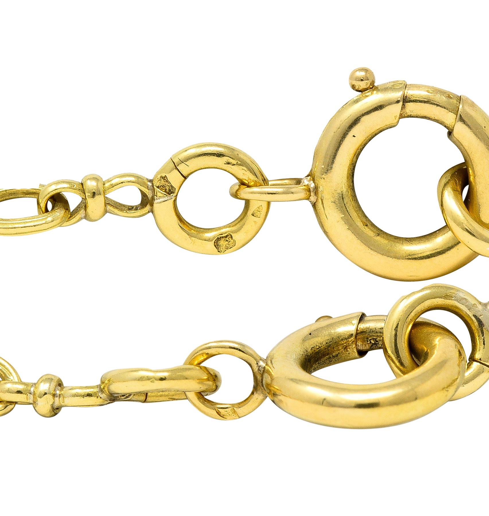 Victorian French 18 Karat Yellow Gold Navette Link 40 IN Long Antique Necklace For Sale 1