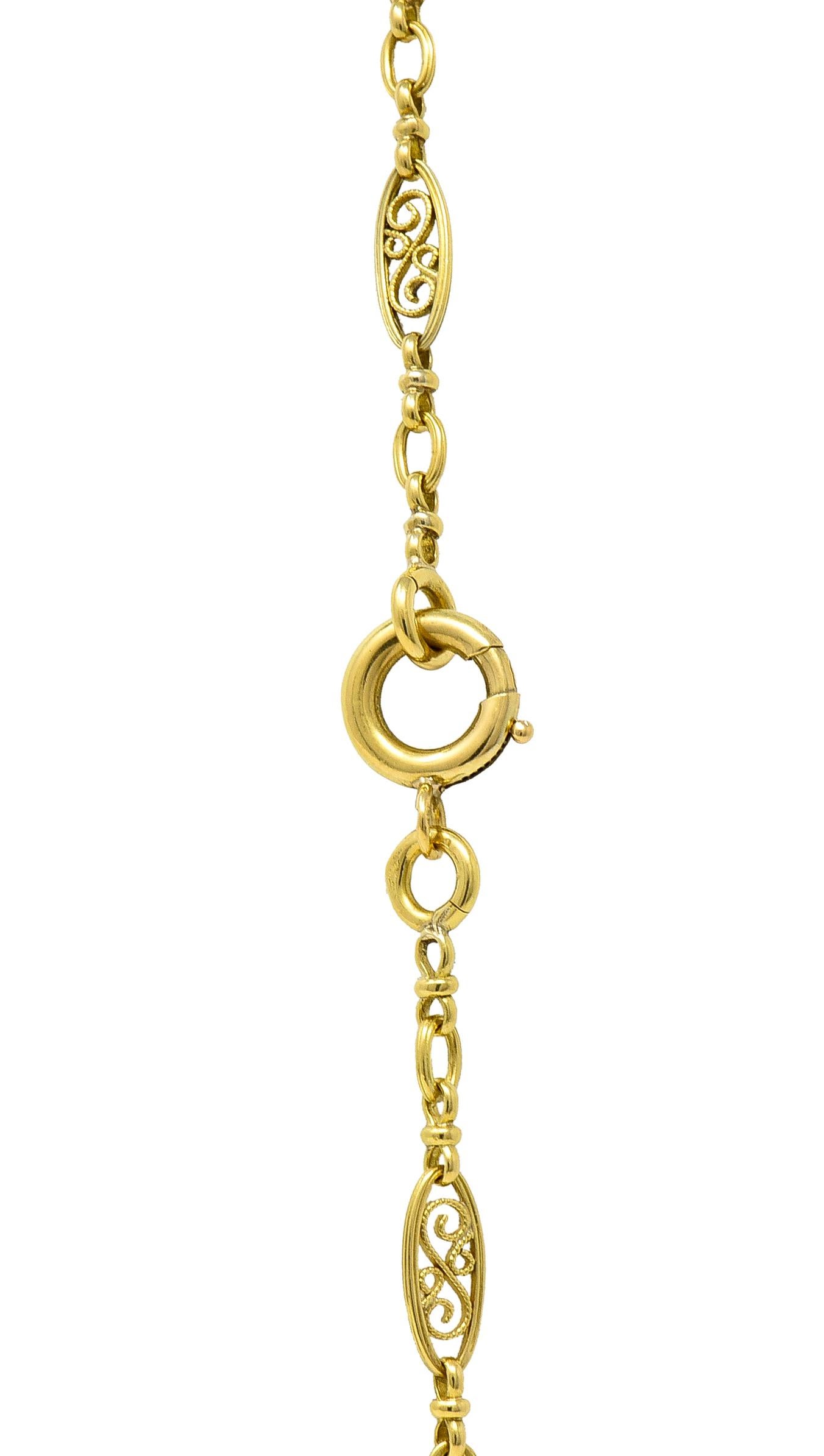 Victorian French 18 Karat Yellow Gold Navette Link 40 IN Long Antique Necklace For Sale 2