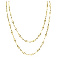 Collier Victorien Français en Or Jaune 18 carats avec Navette Link 40 IN Long Antique Necklace
