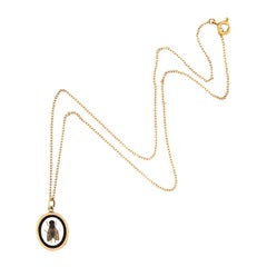 Victorian French 18k/14 Pietra Dura Fly Pendant Necklace