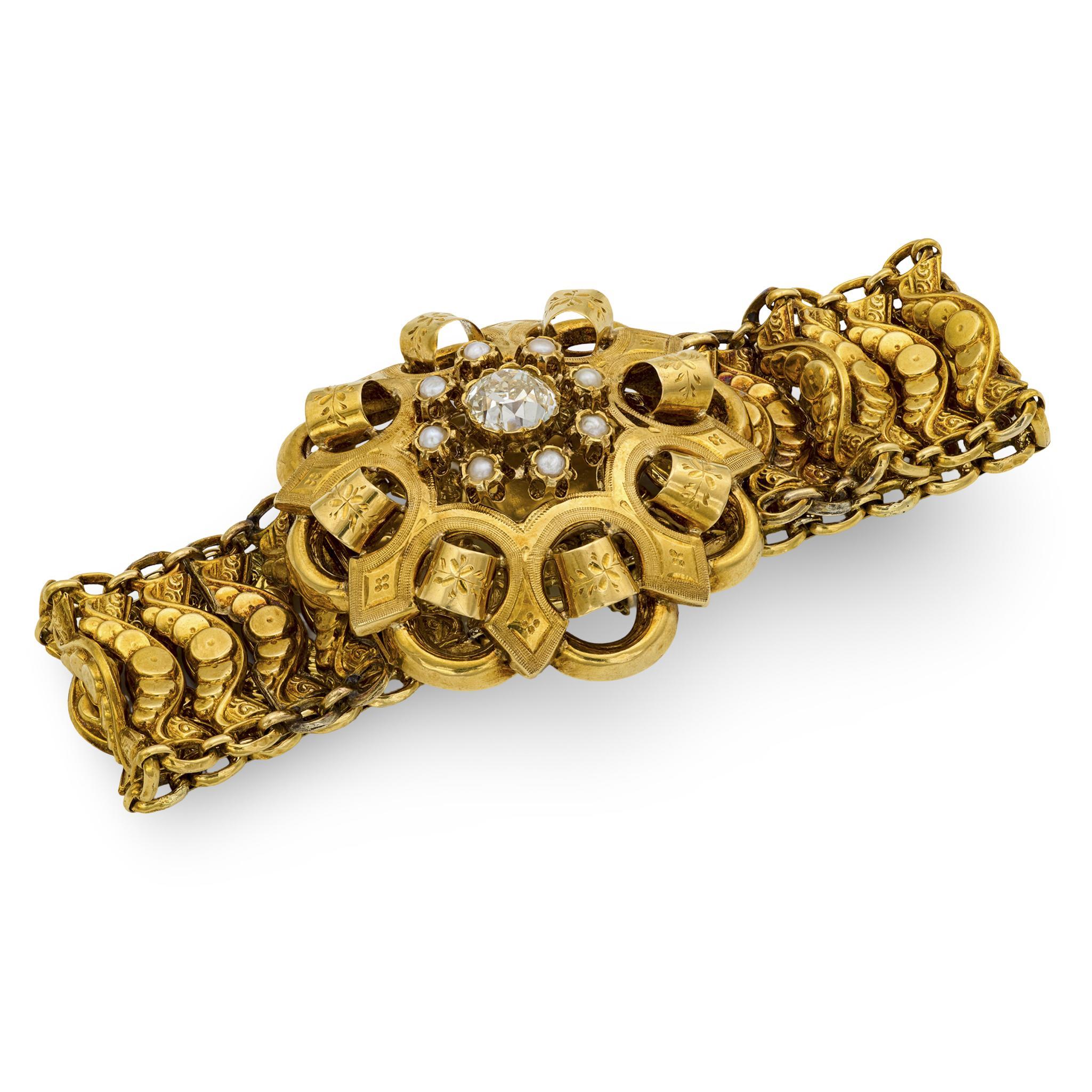 Viktorianisches französisches 18k Diamantarmband (Alteuropäischer Brillantschliff) im Angebot