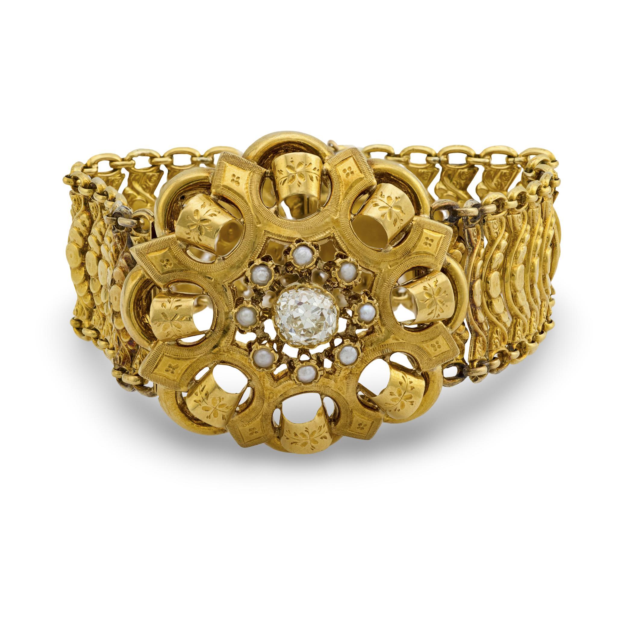 Viktorianisches französisches 18k Diamantarmband im Angebot
