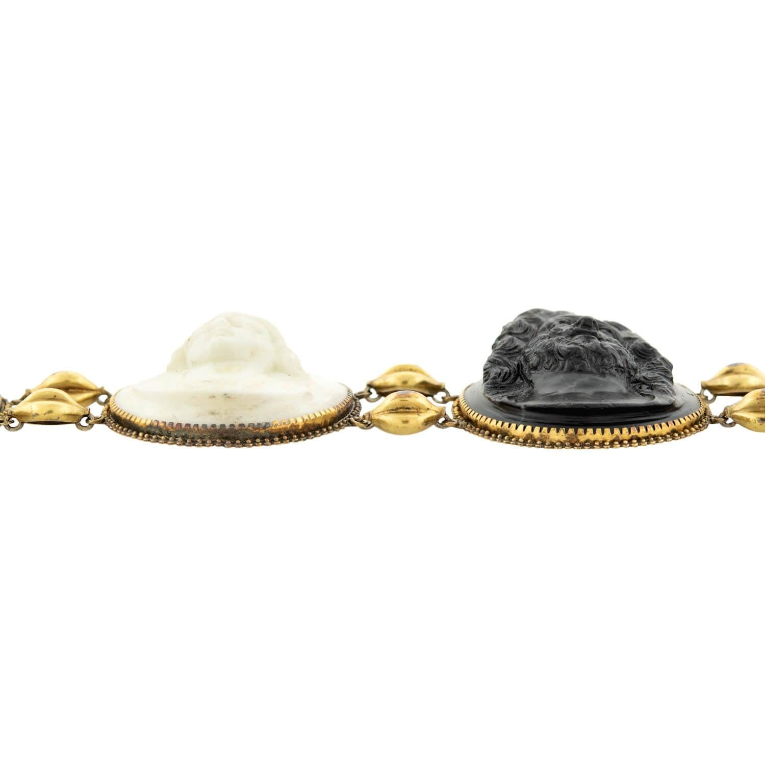 Women's or Men's Victorian French 18k “Greco Roman Gods” Lava Stone Cameo Bracelet For Sale