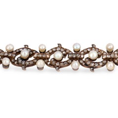 Victorian French 18k/Sterling Silver Diamond & Pearl Bracelet