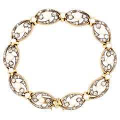 Victorian French 18k/Sterling Silver Pearl and Diamond Bracelet
