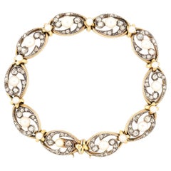 Victorian French 18k/Sterling Silver Pearl and Diamond Bracelet