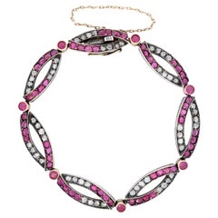 Victorian French 18k/Sterling Silver Ruby and Diamond Bracelet