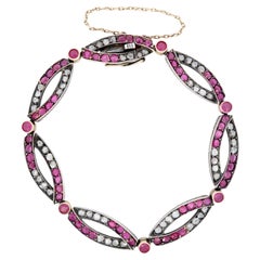 Victorian French 18k/Sterling Silver Ruby and Diamond Bracelet