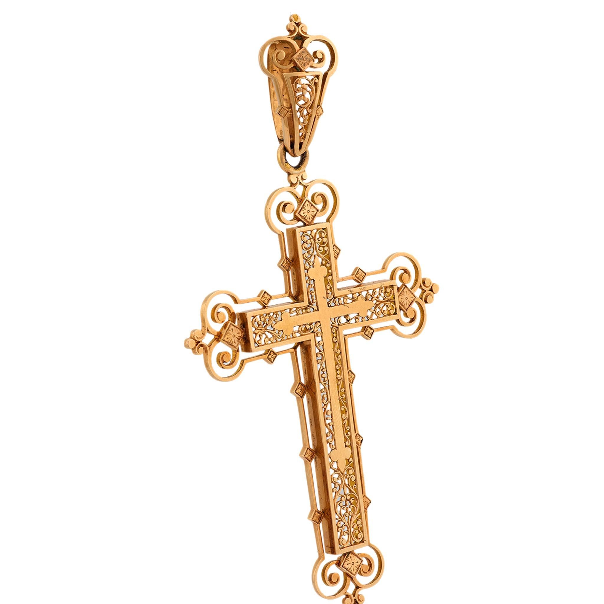 Viktorianischer französischer Kreuzanhänger aus 18k Gelbgold im Zustand „Gut“ im Angebot in Beverly Hills, CA