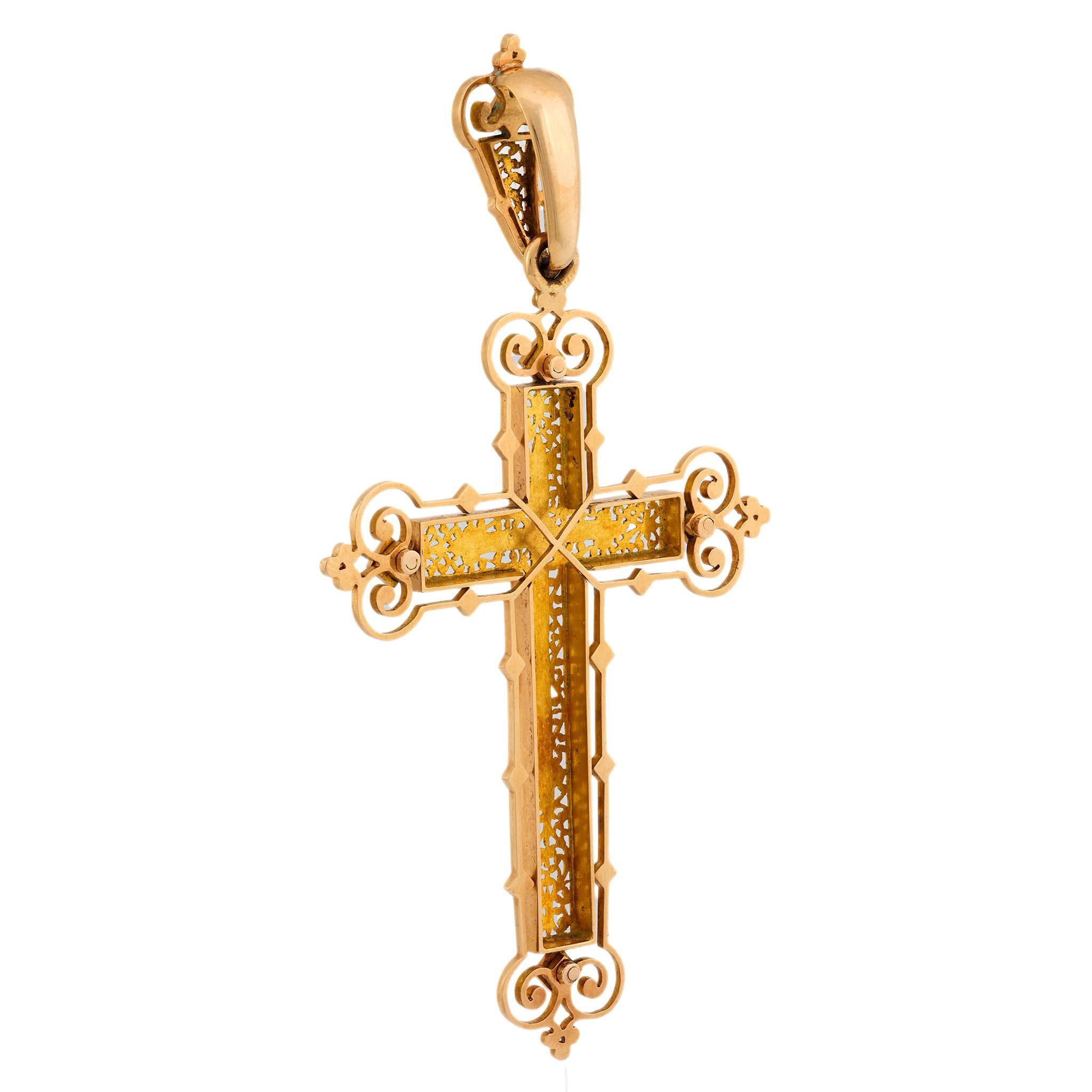 Viktorianischer französischer Kreuzanhänger aus 18k Gelbgold im Angebot 1