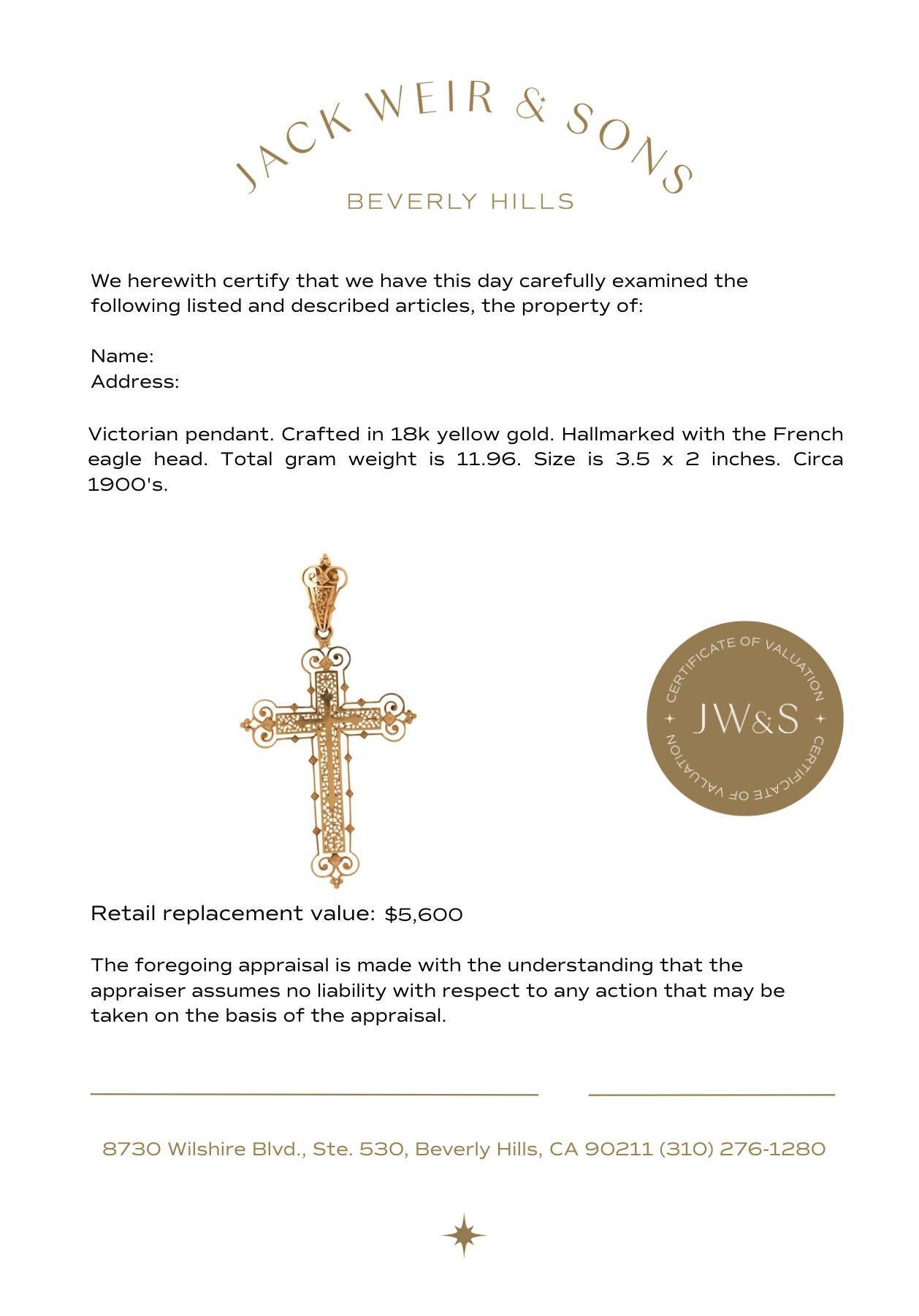 Viktorianischer französischer Kreuzanhänger aus 18k Gelbgold im Angebot 2