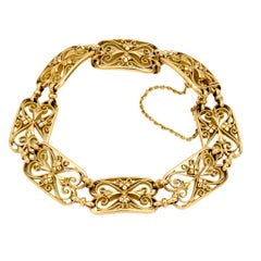 Pulsera francesa victoriana de eslabones de fantasía de oro amarillo de 18 quilates