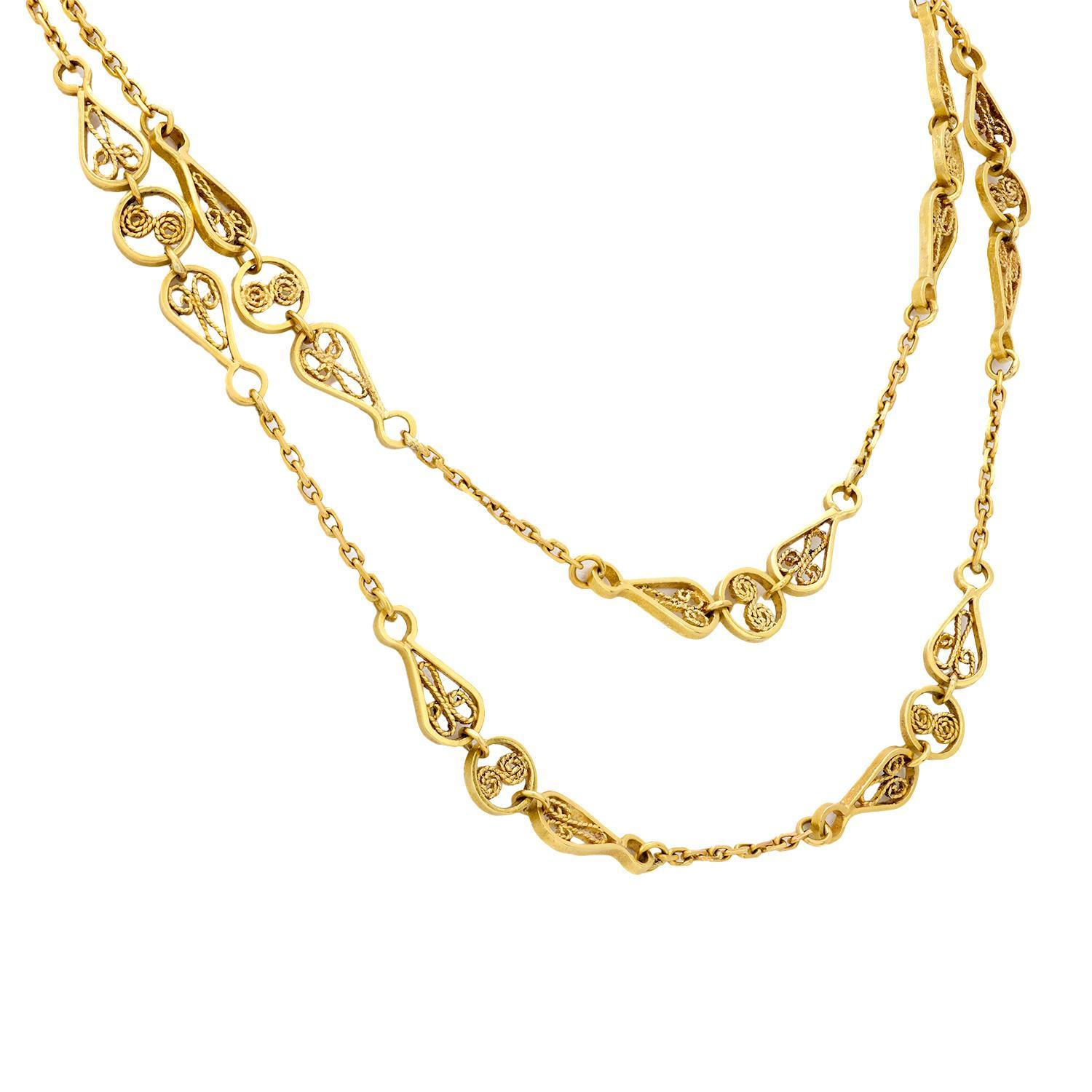 Vittoriano Collana francese vittoriana in oro giallo 18 carati con maglie a fantasia in vendita