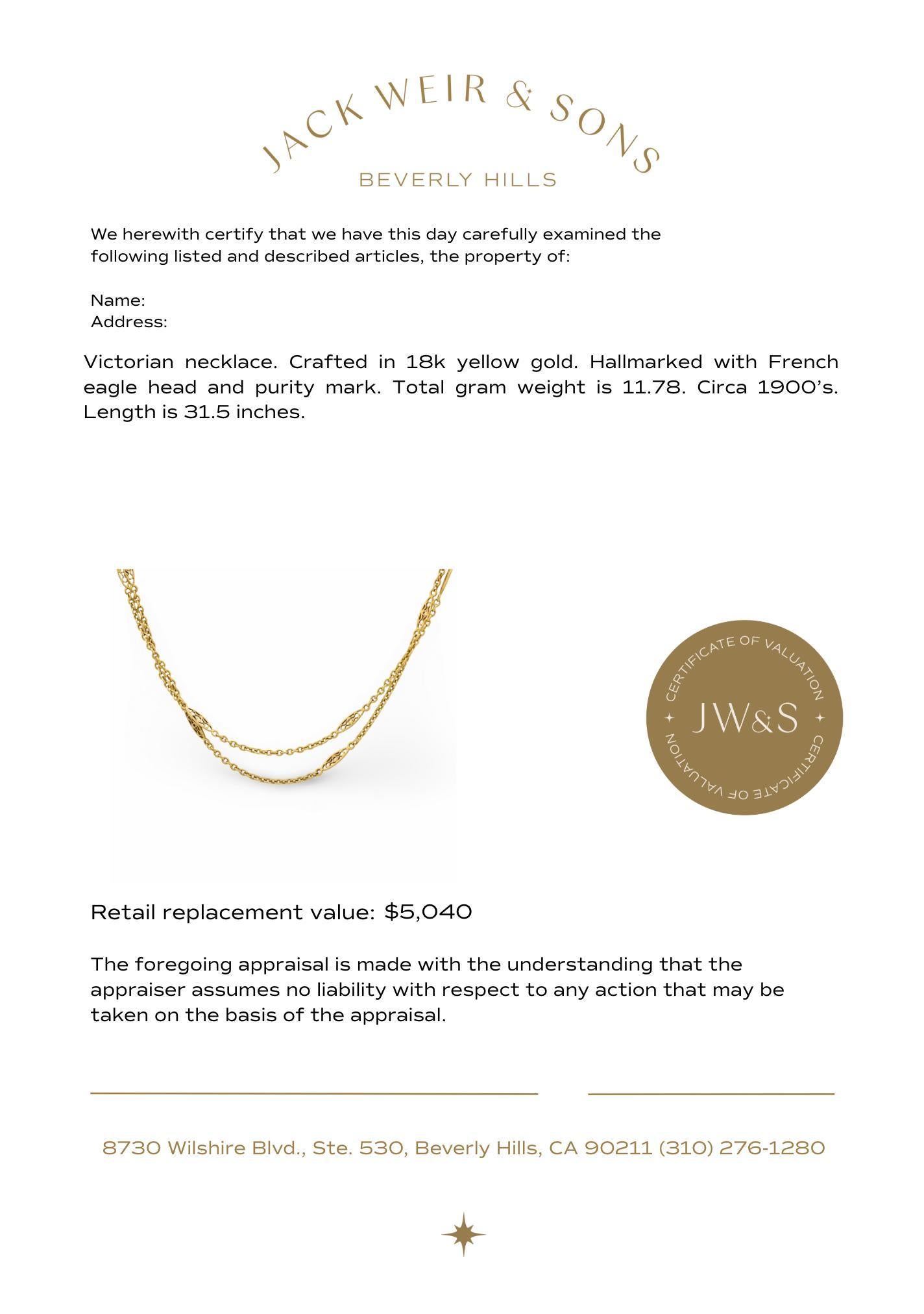Collier victorien en or jaune 18k Pour femmes en vente