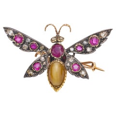 Victorian French 18kt. Yellow Gold and Silver ' En Tremblant ' Butterfly Brooch