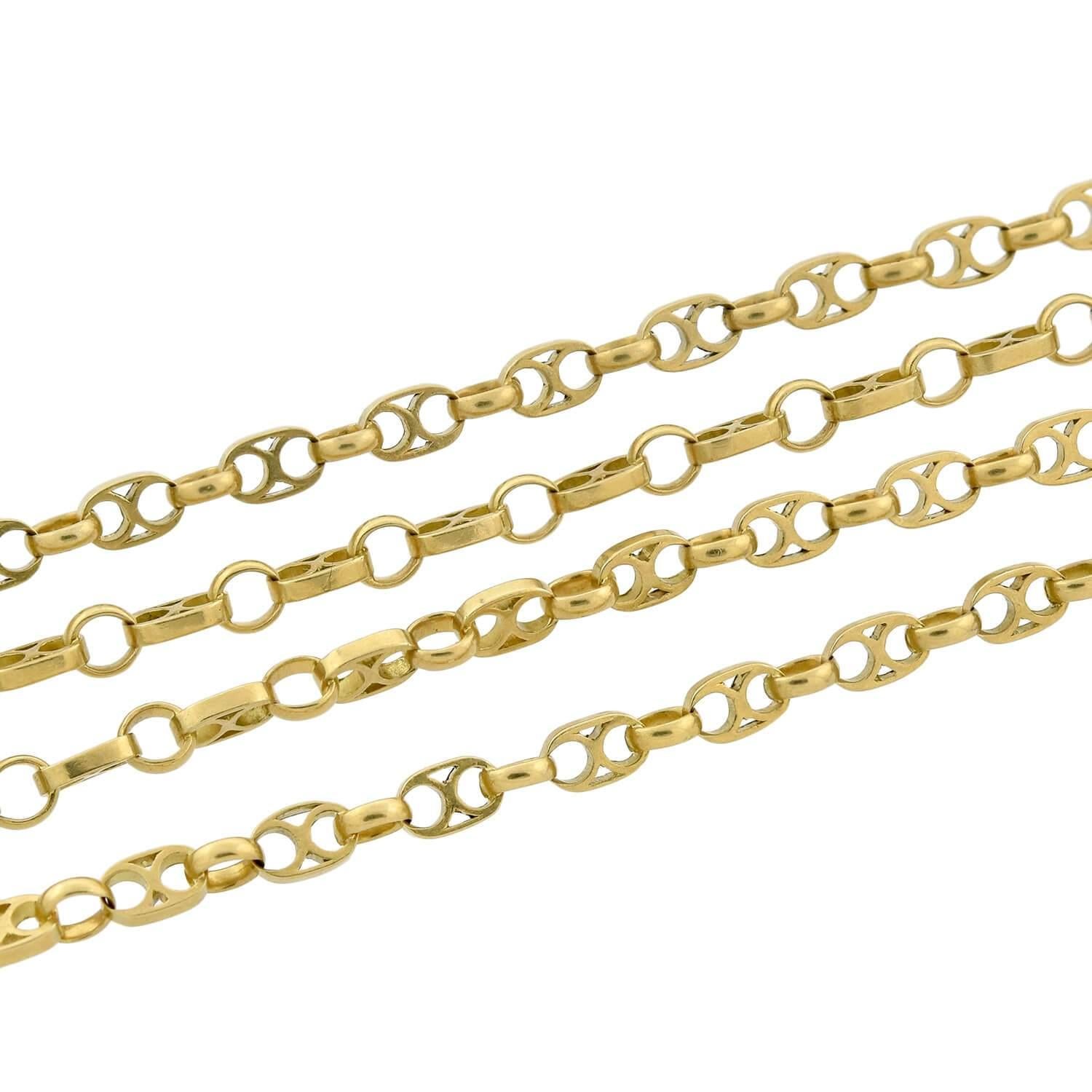 Victorian French 18 Karat Yellow Gold Link Long Chain Necklace In Good Condition In Narberth, PA