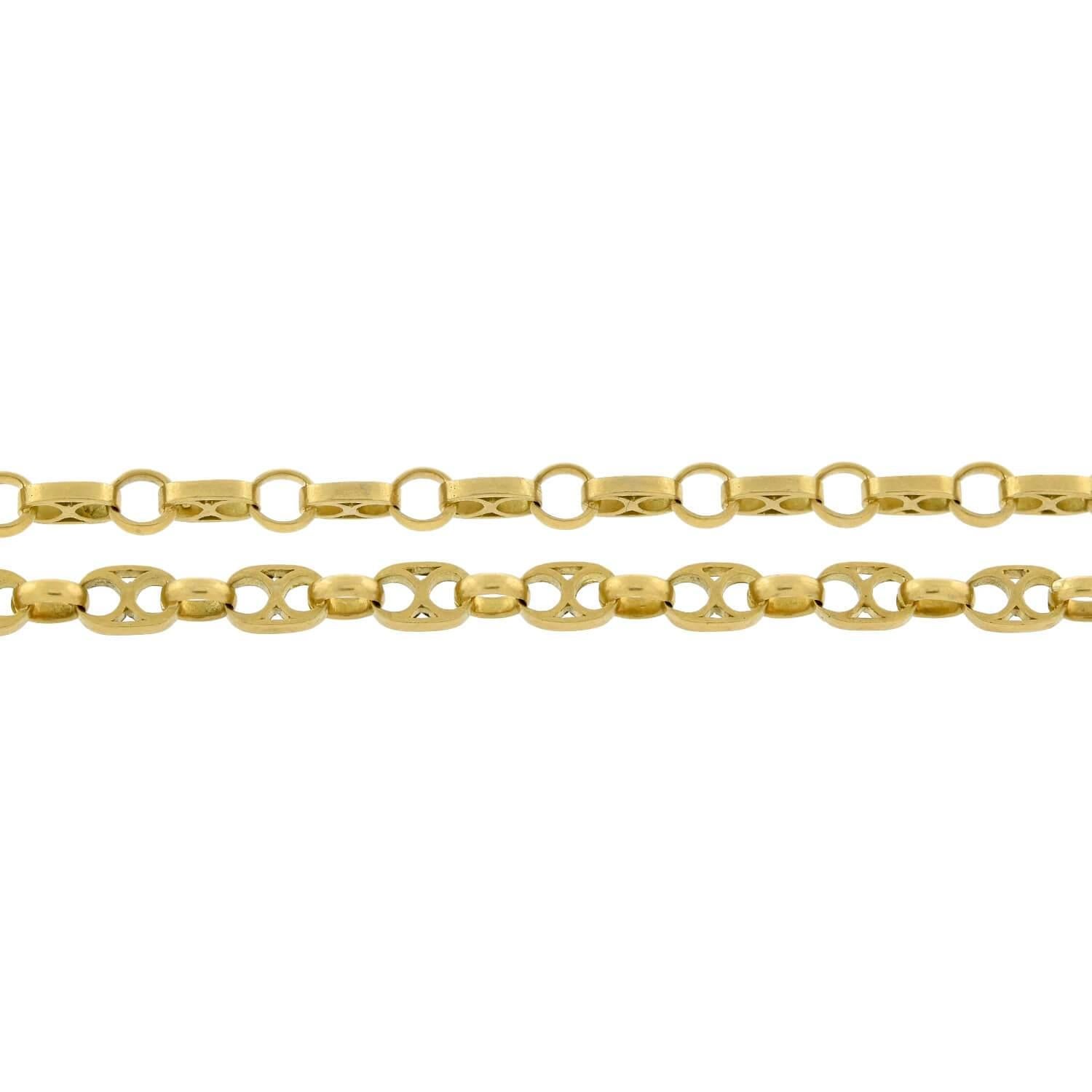 Women's Victorian French 18 Karat Yellow Gold Link Long Chain Necklace