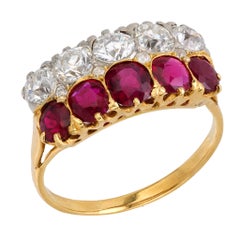 Victorian French 3.45 carat total weight diamond and ruby 18k yellow gold ring