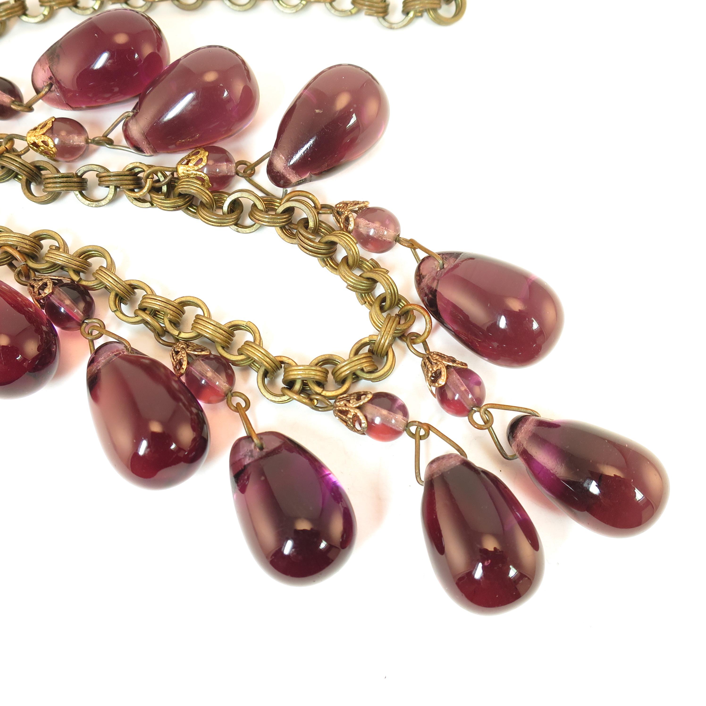 Victorian French Amethyst Poured Glass & Chain Link Necklace, 1870s For Sale 5