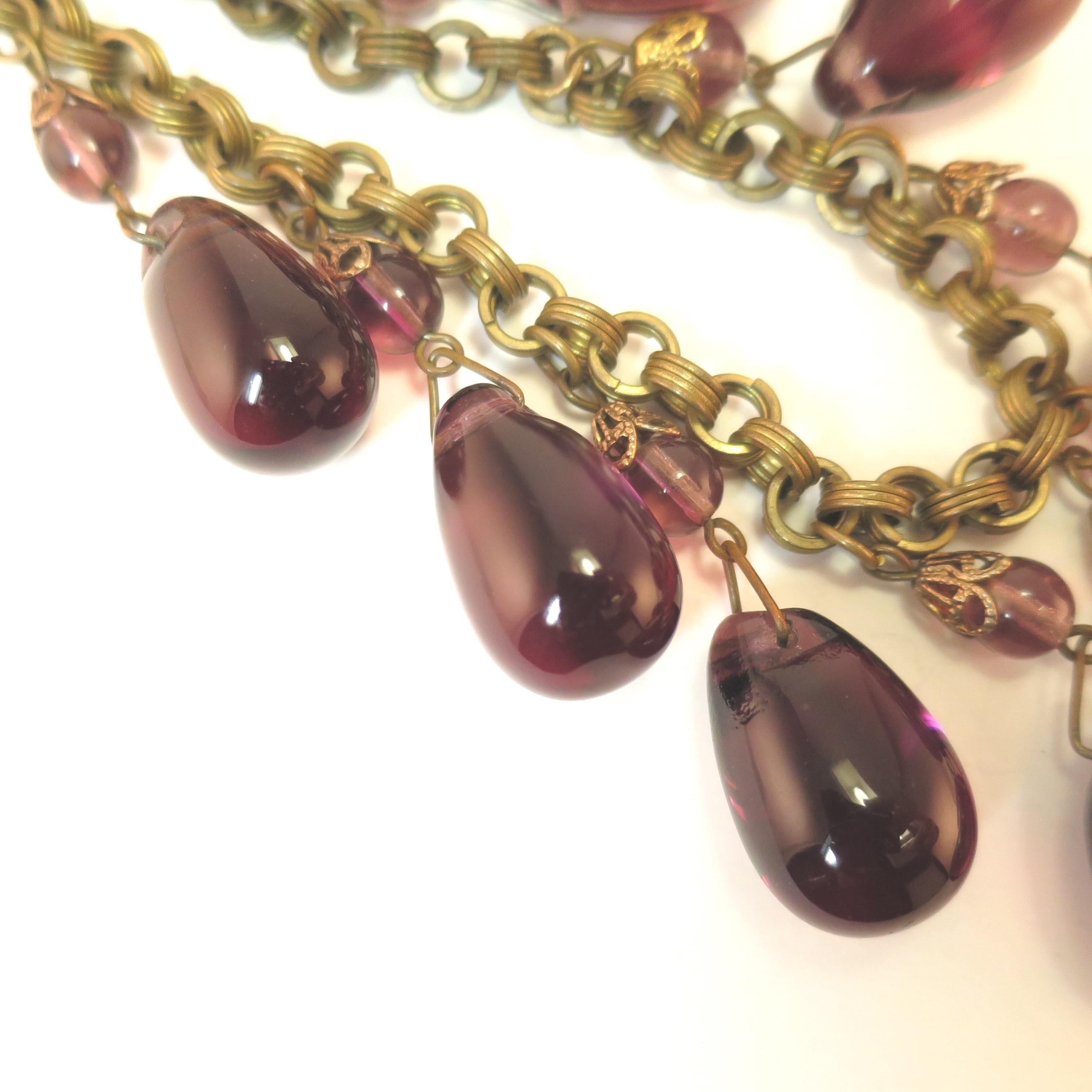 Victorian French Amethyst Poured Glass & Chain Link Necklace, 1870s For Sale 6